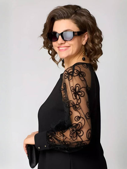 AGATHE | Robe Élégante à Manches en Dentelle – Charme Intemporel et Raffinement Parisien